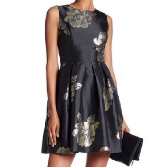 Maia Dresses & Skirts - Maia Metallic Floral Embossed Fit & Flare Dress